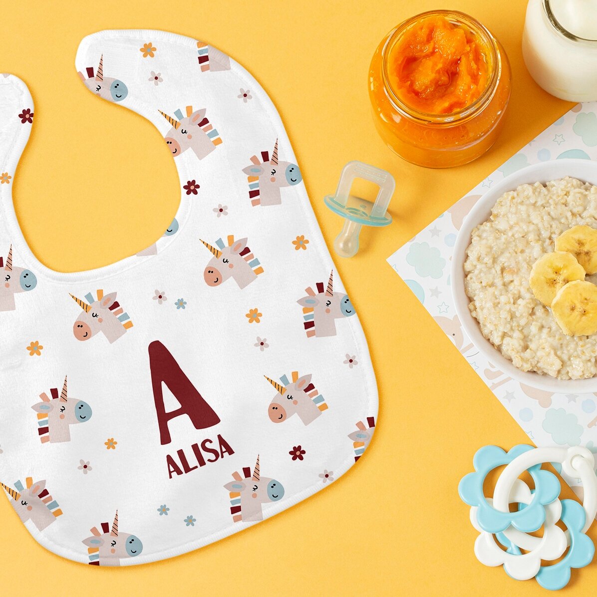 Bavoir personnalisé pour bébé avec prénom - Licornes