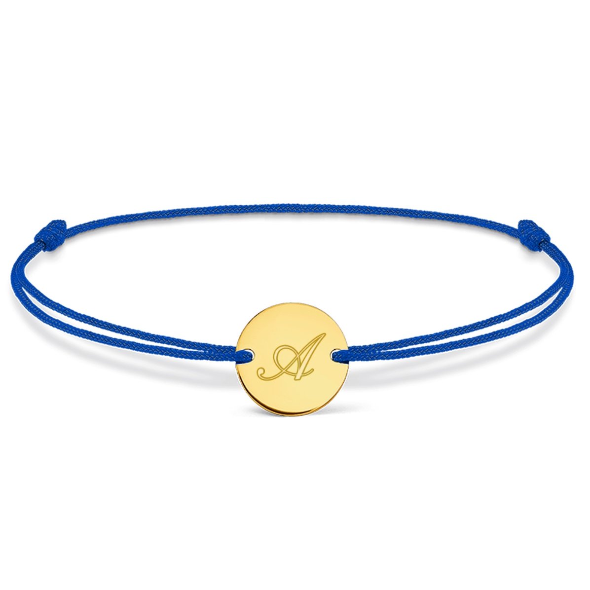Bracelet à cordon personnalisé - médaille de 10 mm - or 14 carats - modèle initiale 2
