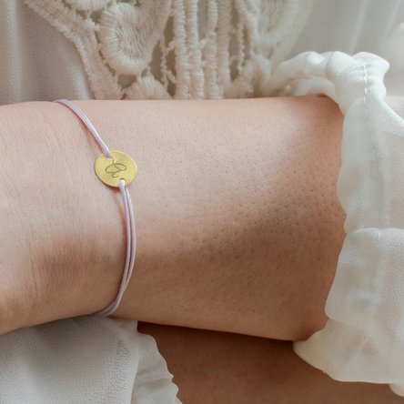 Bracelet à cordon personnalisé - perle de 10 mm - or 14 carats - modèle initiale 3