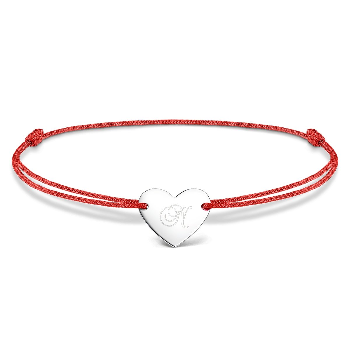 Bracelet à cordon personnalisé - cœur 12 x 10 mm - argent 925 - modèle initiale 3