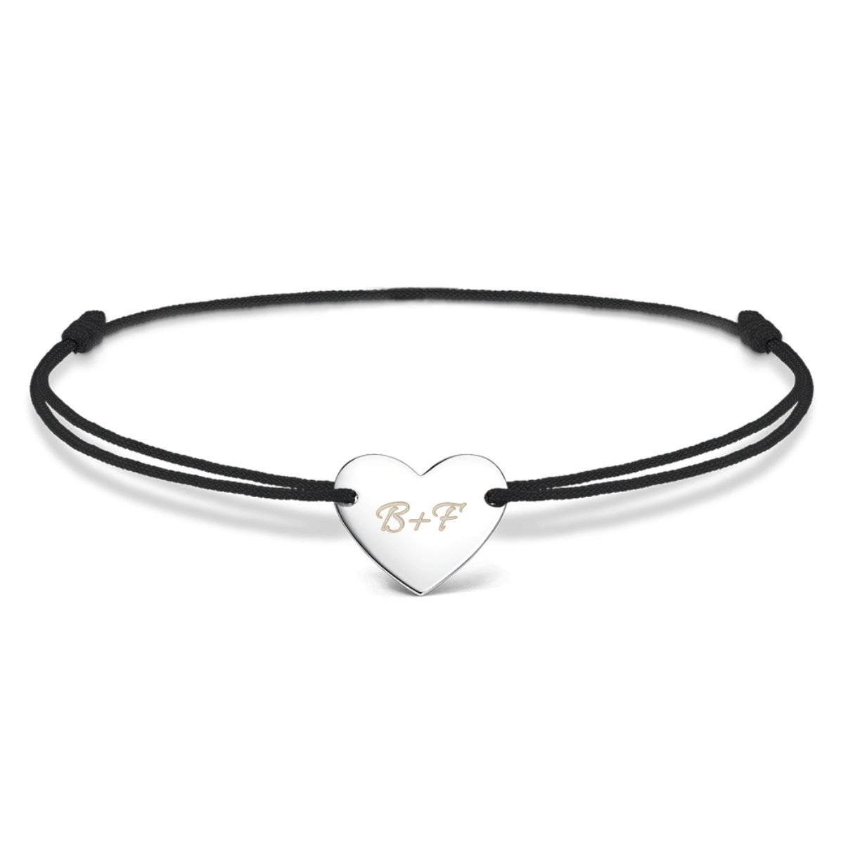 Bracelet à cordon personnalisé - cœur 12 x 10 mm - argent 925 - Modèle « Toi et moi » n° 2