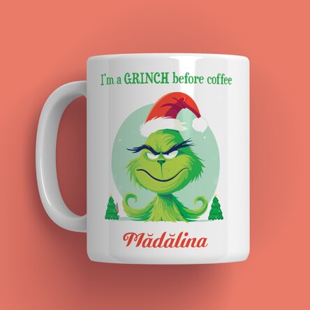 Tasse personnalisée avec inscription - « Grinch before coffee »
