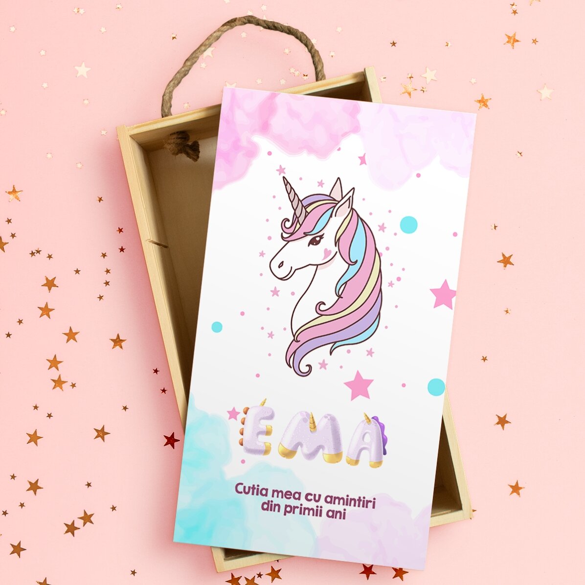 Coffret cadeau en bois personnalisé avec un message - Licorne spéciale