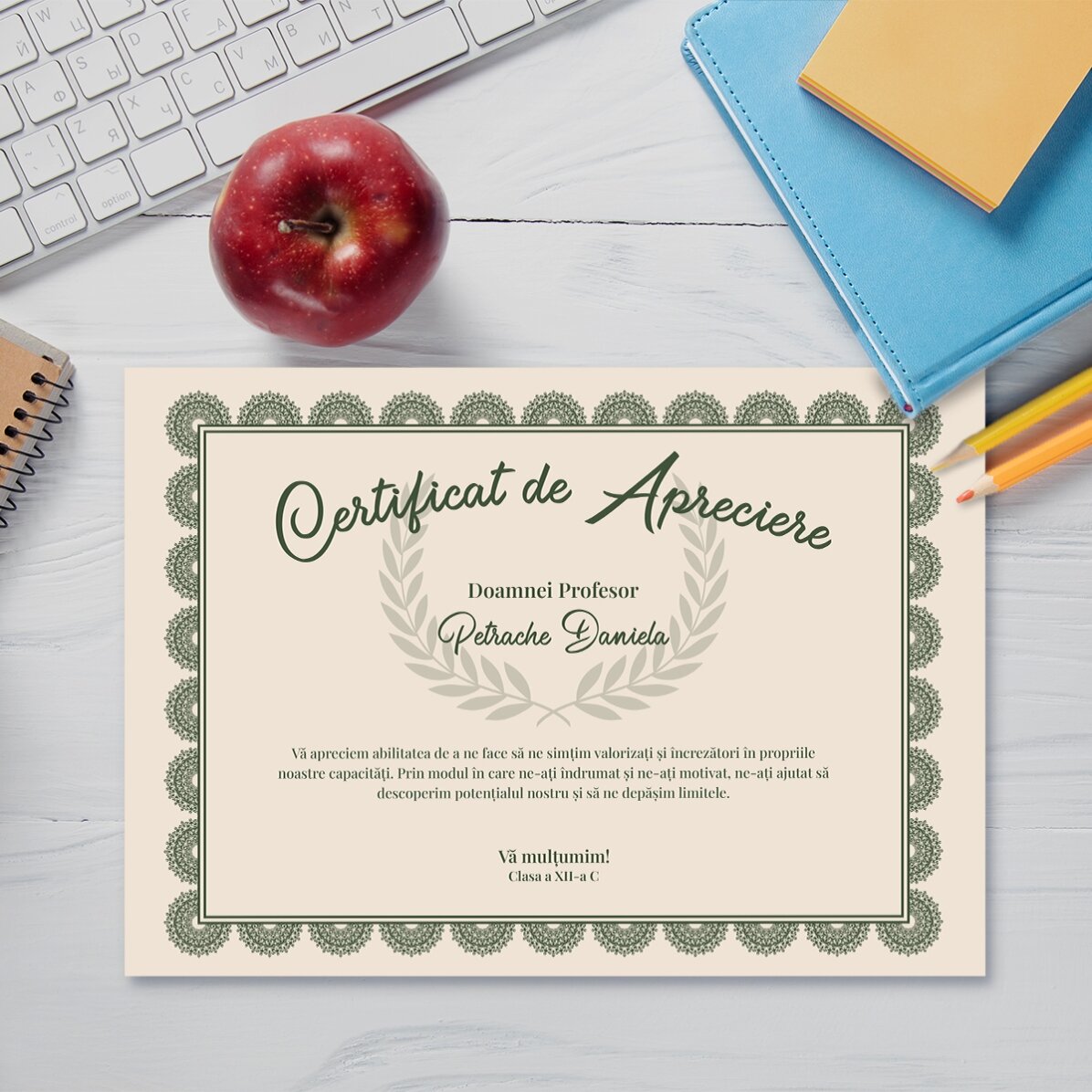 Diplôme personnalisé (texte) - Certificat de reconnaissance