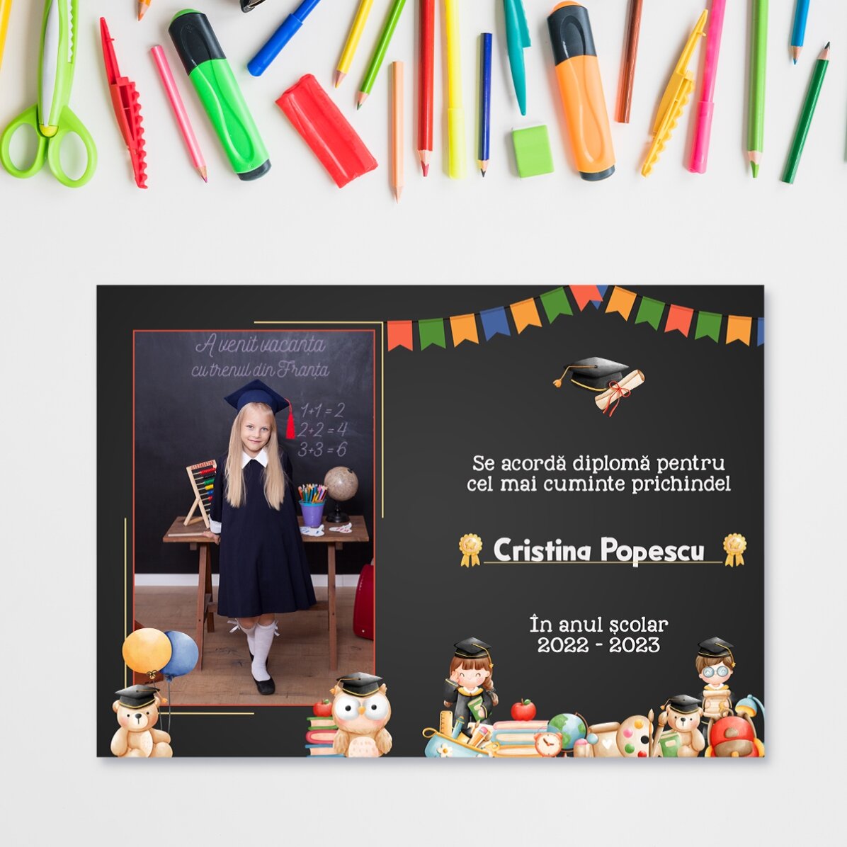 Diplôme personnalisé avec photo et texte - Pour les écoliers