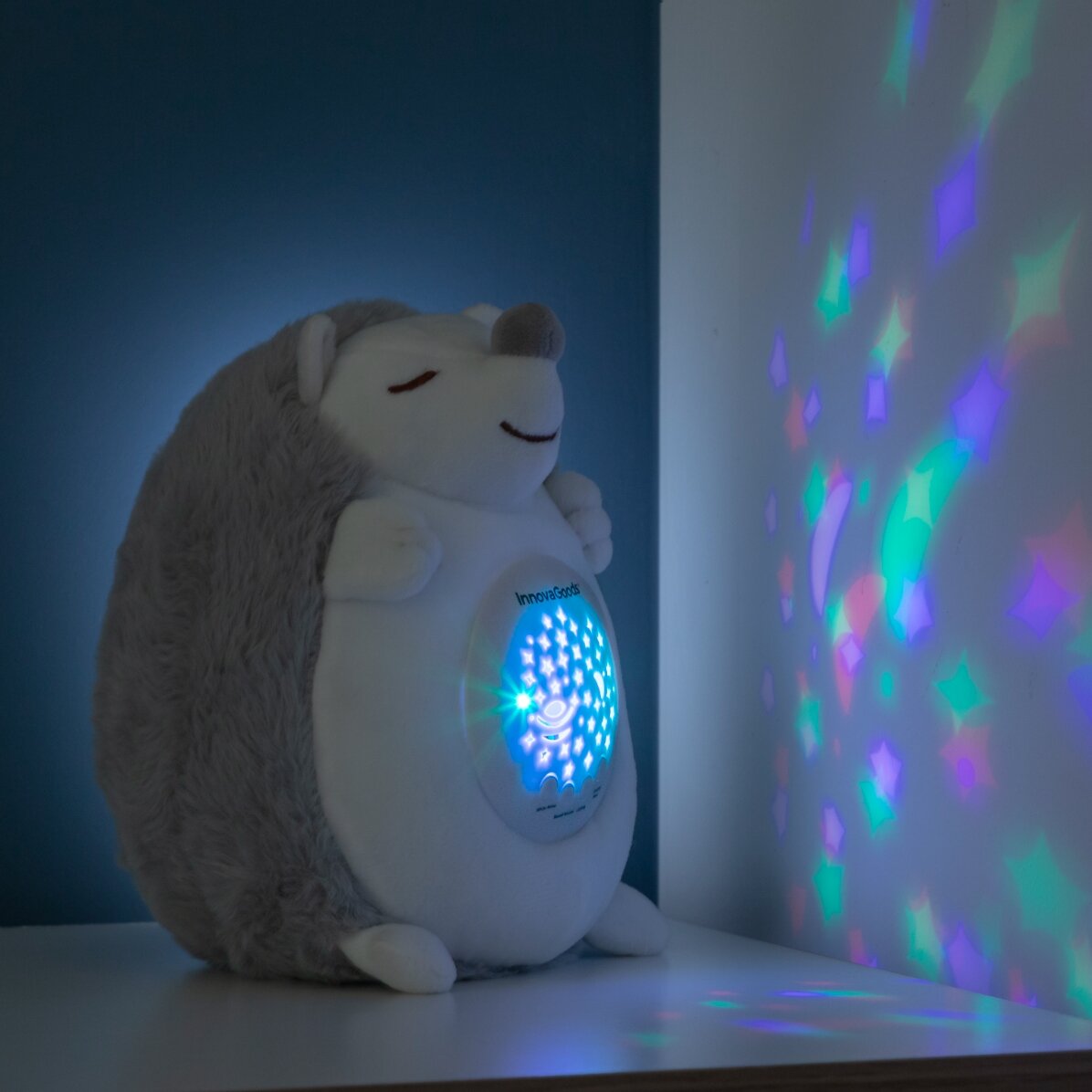 Peluche hérisson avec projecteur de lumières et de sons