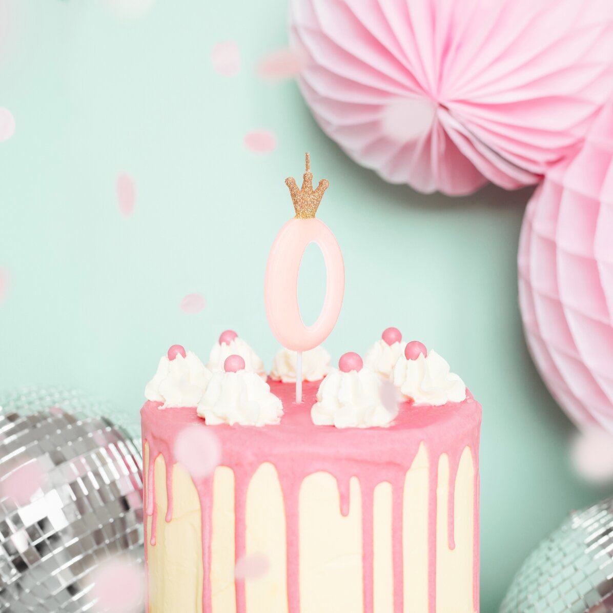 Bougies pour gâteau - Chiffre rose avec une couronne, 9,5 cm