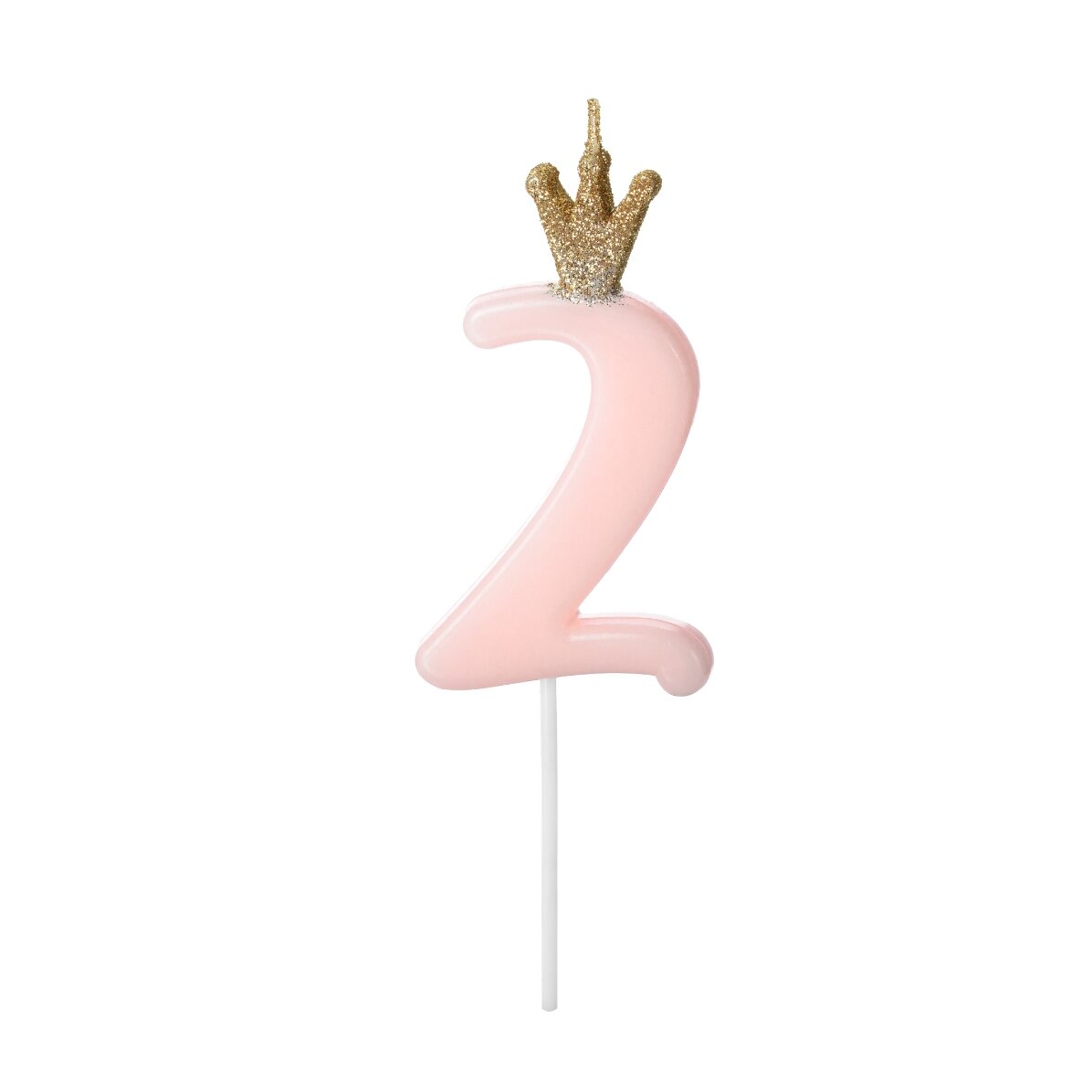 Bougies pour gâteau - Chiffre rose avec une couronne, 9,5 cm