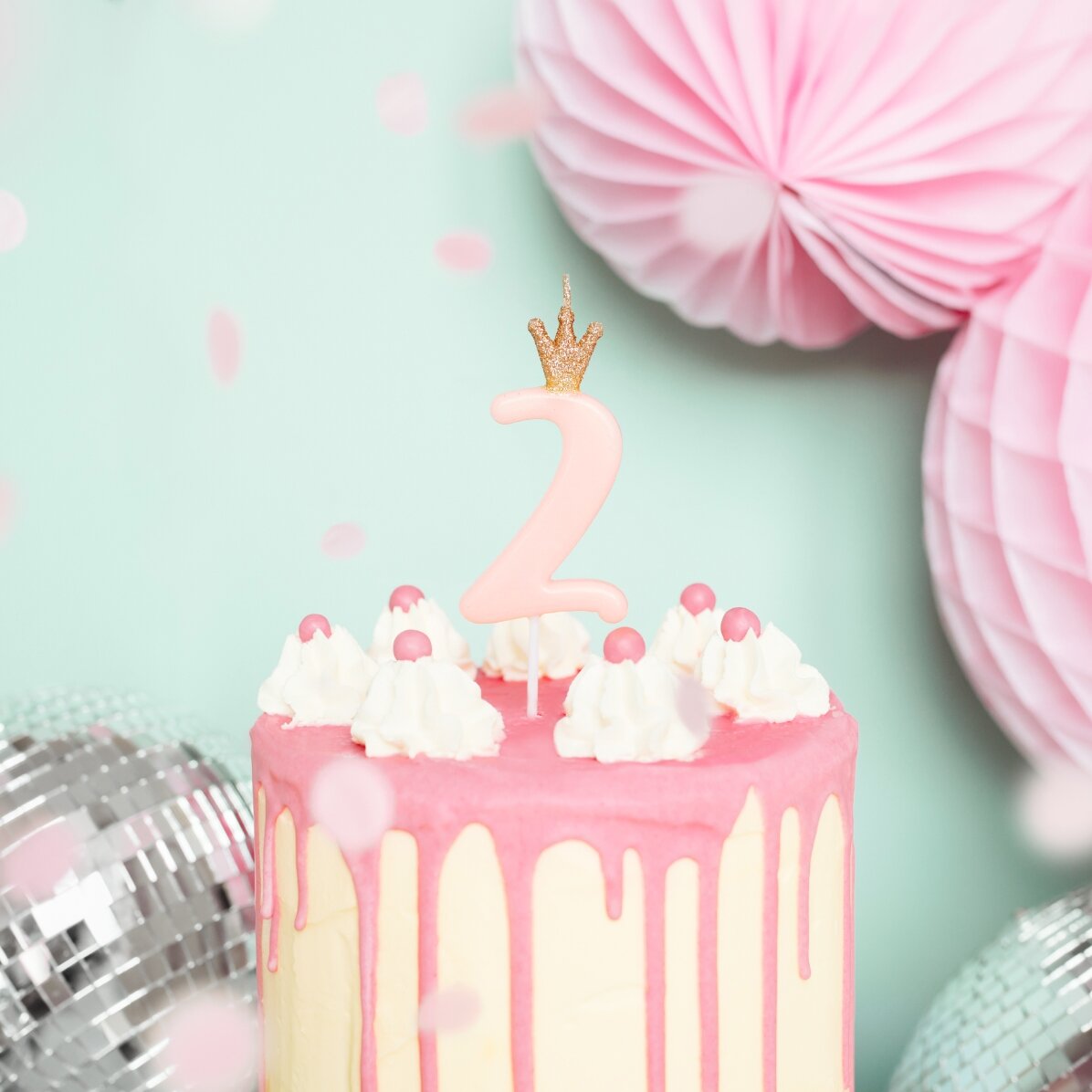 Bougies pour gâteau - Chiffre rose avec une couronne, 9,5 cm