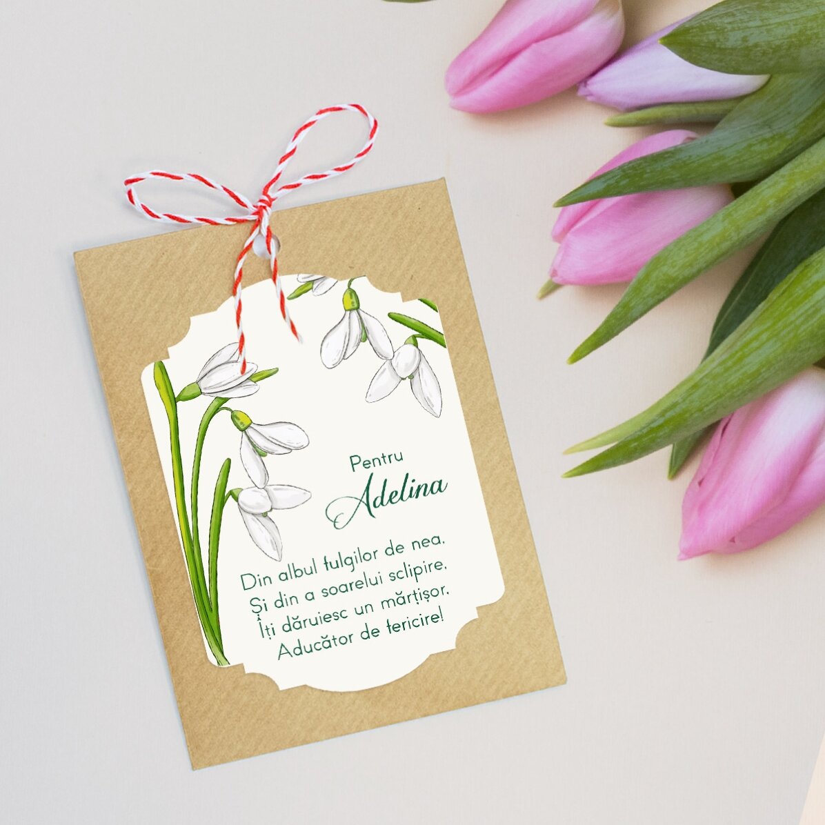 Martisor à planter, personnalisé avec un message pour les collègues - Perce-neige