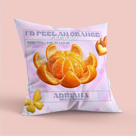 Coussin personnalisé avec inscription, grand format - « I'd peel an orange Y2K »