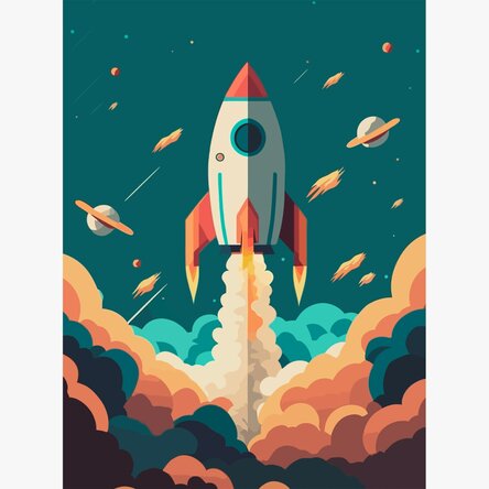 Affiche « Une fusée dans l'espace »