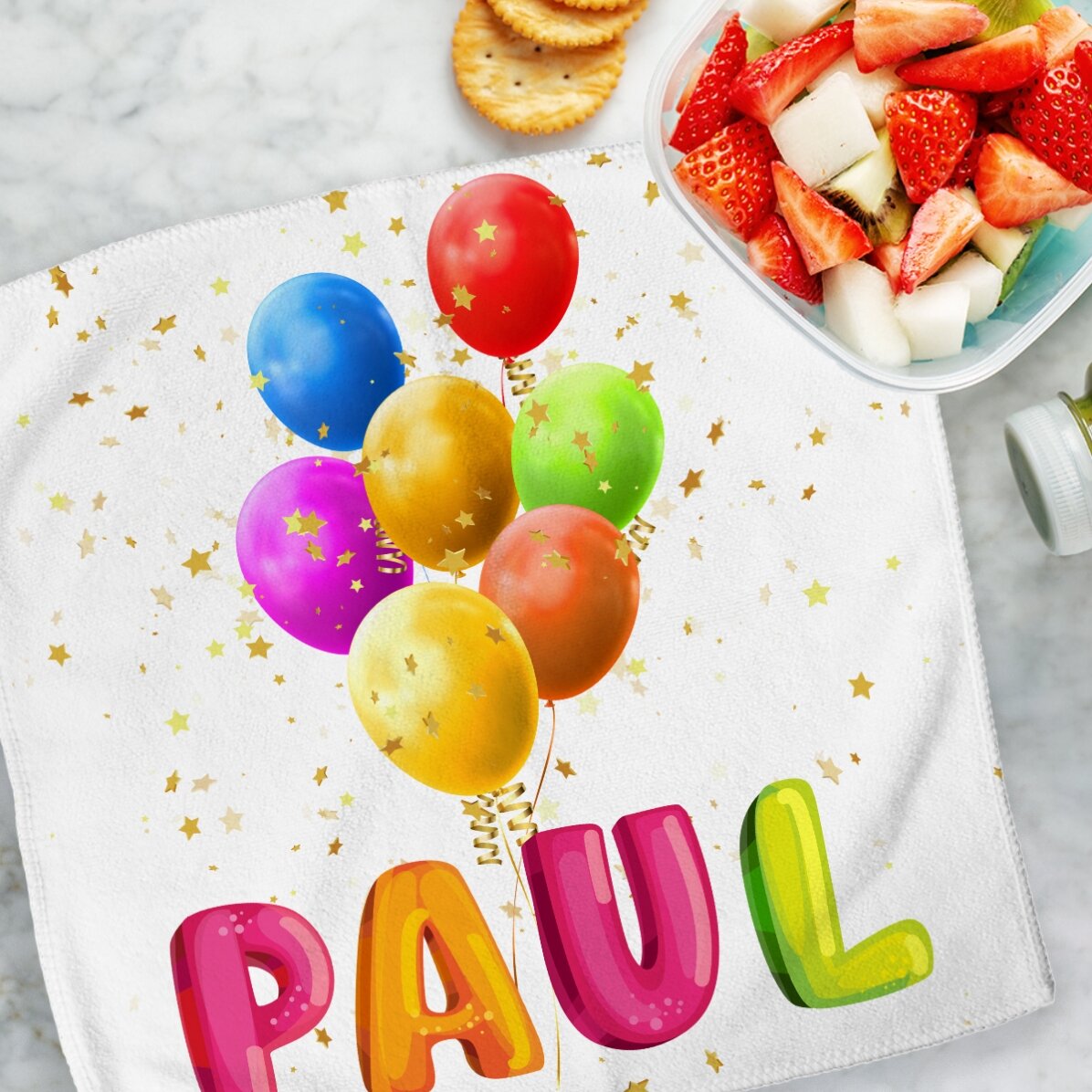 Serviette personnalisée avec un prénom - Ballons colorés