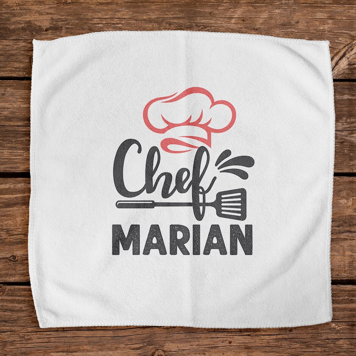 Serviette personnalisée avec inscription - Le chef dans la cuisine