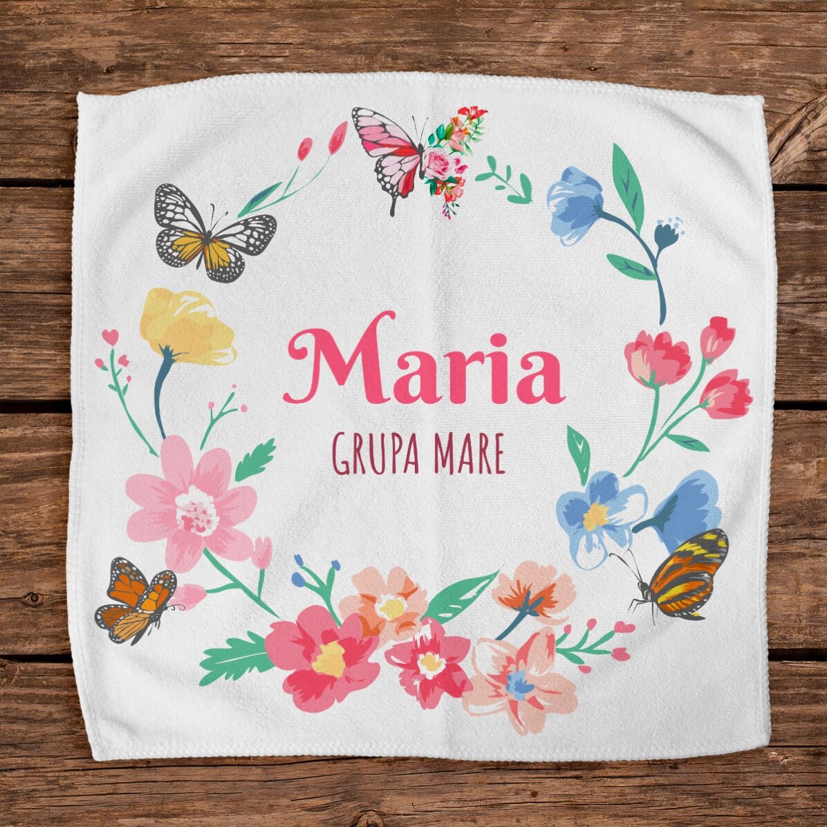 Serviette personnalisée avec texte - Papillons colorés
