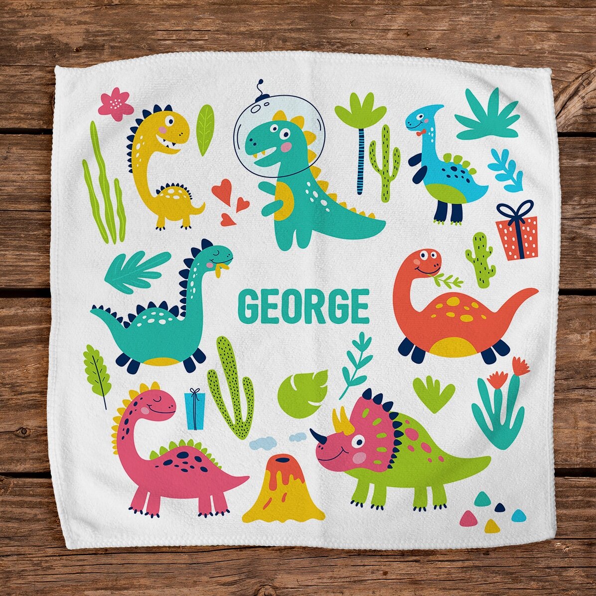 Serviette personnalisée avec un texte pour enfants - Dinosaures