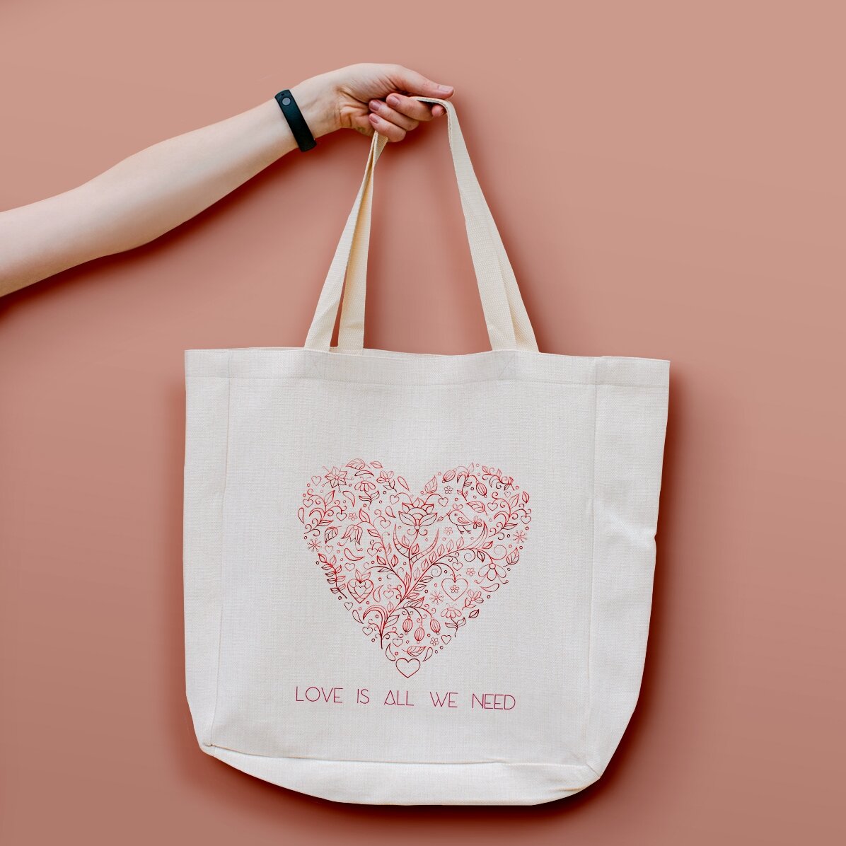 Sac personnalisé avec inscription - « Love is all we need »