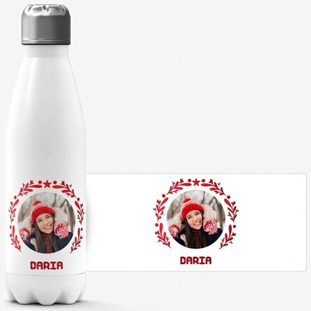Thermos with white base personalised with photo and text - Christmas model