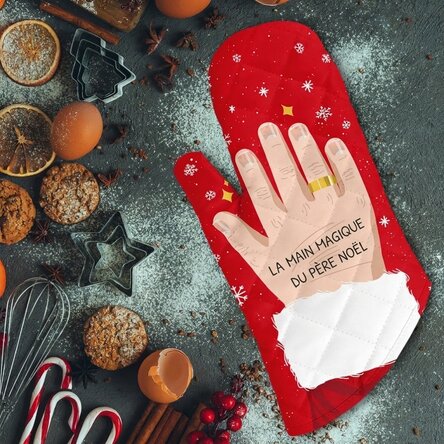 Gant de cuisine personnalisé avec inscription - La main magique du Père Noël