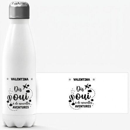 Thermos à base blanche personnalisé avec un prénom - New Adventures