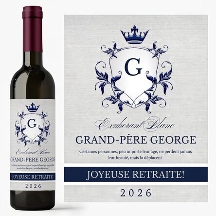 Vin personnalisé avec un message pour un départ à la retraite