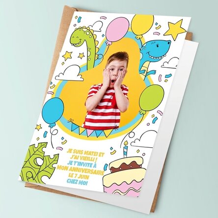 Carte de vœux personnalisée avec une photo et un texte - Dinosaures