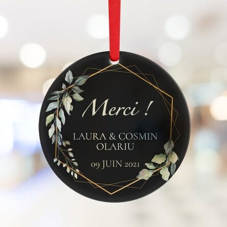 Décoration ronde personnalisée avec le texte « Thank you » (noir)