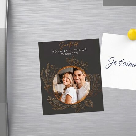 Aimant personnalisé de 10 x 12 cm avec une photo et un texte - « Save the date »