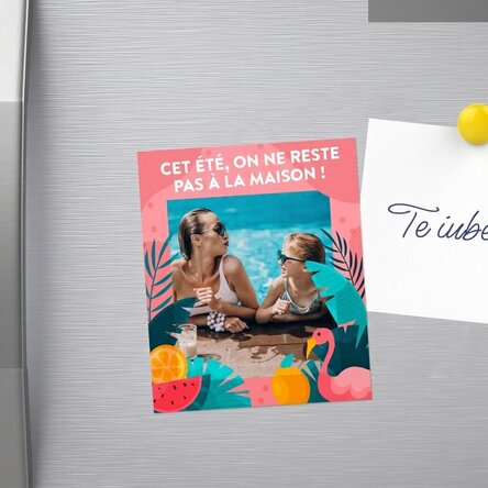 Aimant personnalisé de 10 x 12 cm avec une photo et un texte - Summer fun