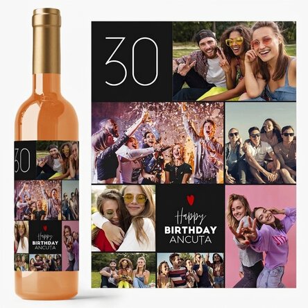 Vin personnalisé avec un texte et 7 photos pour un anniversaire - Joyeux anniversaire !