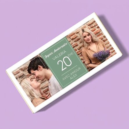 Chocolat personnalisé avec deux photos et un texte - Anniversaire