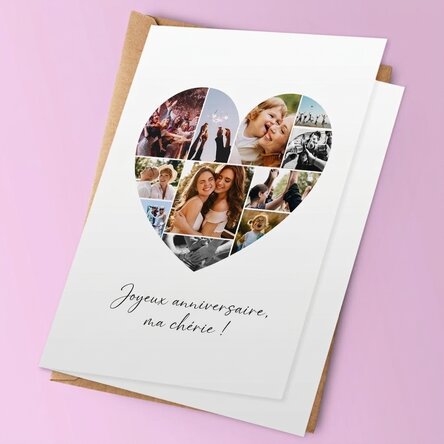 Carte de vœux personnalisée avec 11 photos en forme de cœur