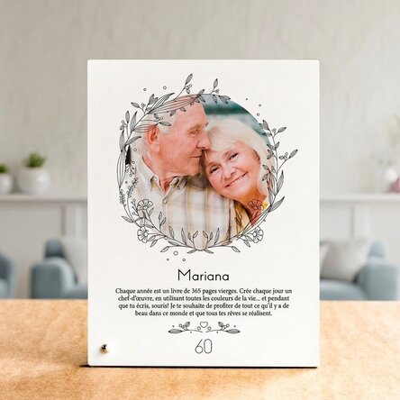 Cadre photo de bureau personnalisé avec une photo et un texte - Floral