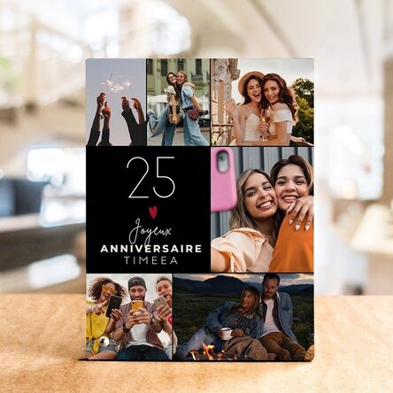 Cadre photo de bureau personnalisé avec 6 photos et un texte - Happiness