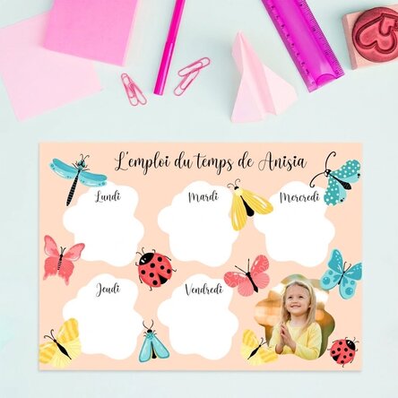 Emploi du temps personnalisé avec une photo et un texte - Butterflies