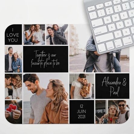 Tapis de souris XL personnalisé avec 9 photos et un texte - Memories