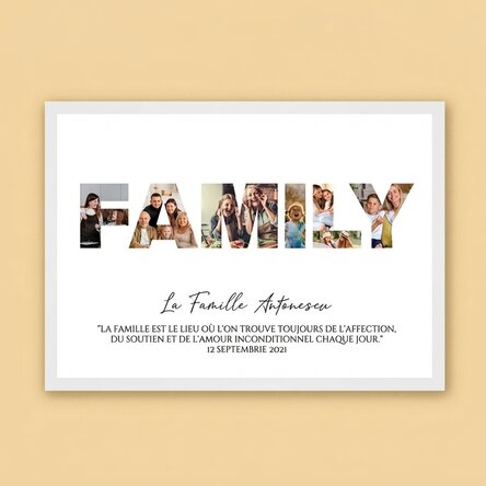 Tableau paysage personnalisé avec 7 photos et un texte - Famille