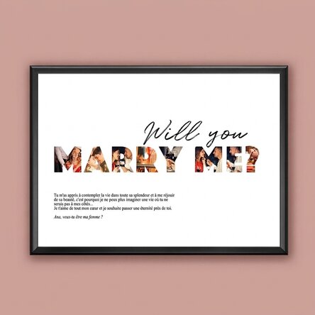 Tableau paysage personnalisé avec 8 photos et un texte - « Will you marry me ? »