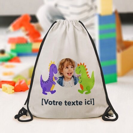 Sac à dos personnalisé avec une photo et un texte - Happy dinosaurs
