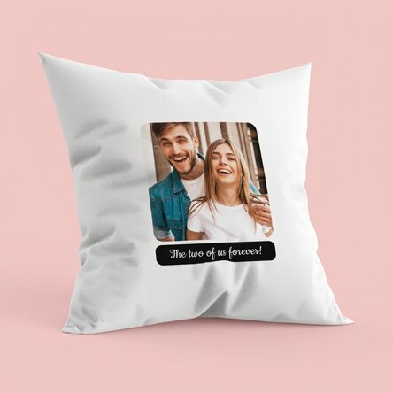Coussin personnalisé avec une photo carrée et un texte - Pour toujours