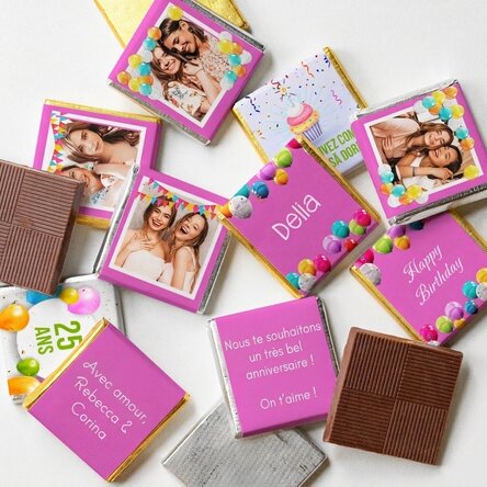 Lot de 10 mini-chocolats personnalisés avec photos et texte - Joyeux anniversaire