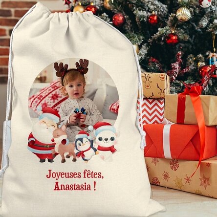 Sac cadeau personnalisé avec une photo et un texte - Joyeux Noël