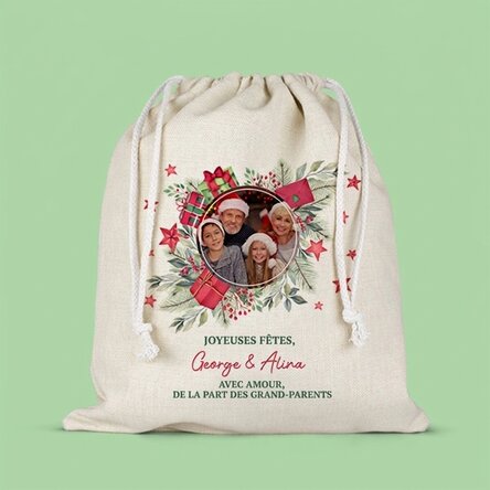 Petit sac cadeau de taille moyenne personnalisé avec une photo et un texte