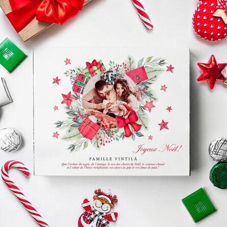 Boîte de bonbons personnalisée avec texte et photo - Vœux de Noël