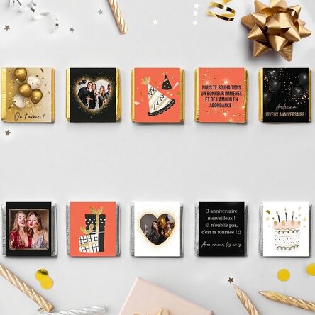 Lot de 10 mini-chocolats personnalisés pour un anniversaire