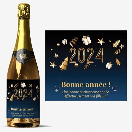 Vin mousseux personnalisé avec le message « Joyeux anniversaire ! »