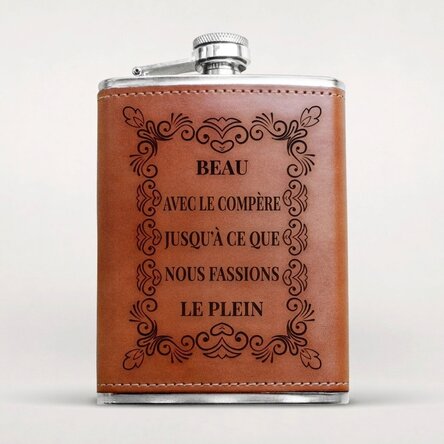 Flacon de poche recouvert de cuir, personnalisé avec un message - Élégant