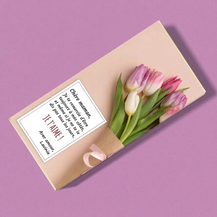 Chocolat personnalisé avec un message - Bouquet de tulipes