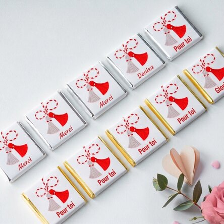 Lot de 10 mini-chocolats personnalisés avec un prénom « doux »