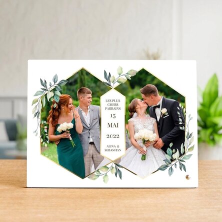 Cadre photo de bureau personnalisé avec 2 photos et un texte - Mariage